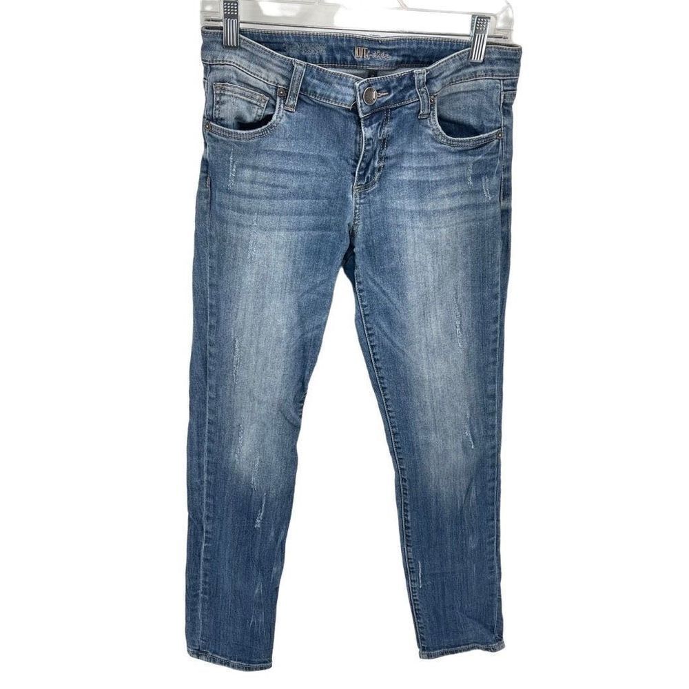Kut from the Kloth Womens Distressed Jeans Tapered Medium Wash 5 Pocket Blue 2